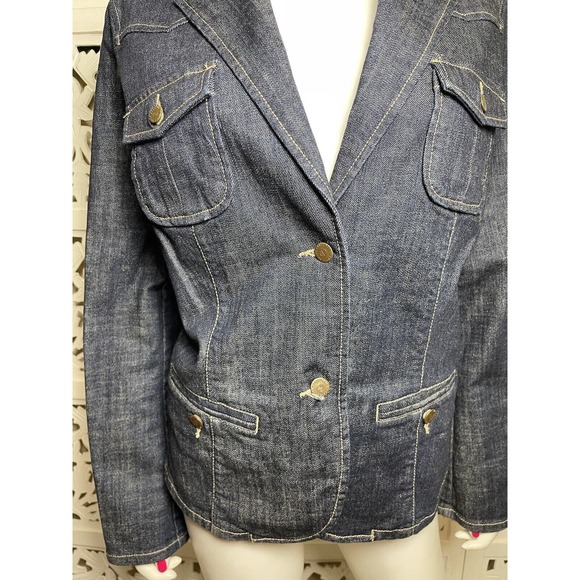 Eddie Bauer Women’s Blue Denim 4 Pockets Jacket Size Large EUC - Picture 4 of 11